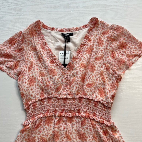 PAIGE Giannina Dress Womens Small Orange Paisley Silk Chiffon Short Sleeve - Picture 3 of 16